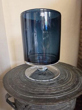 Zodax Luxury Home Accents Midnight Blue Glass Footed Hurricane 9 x 5.75"